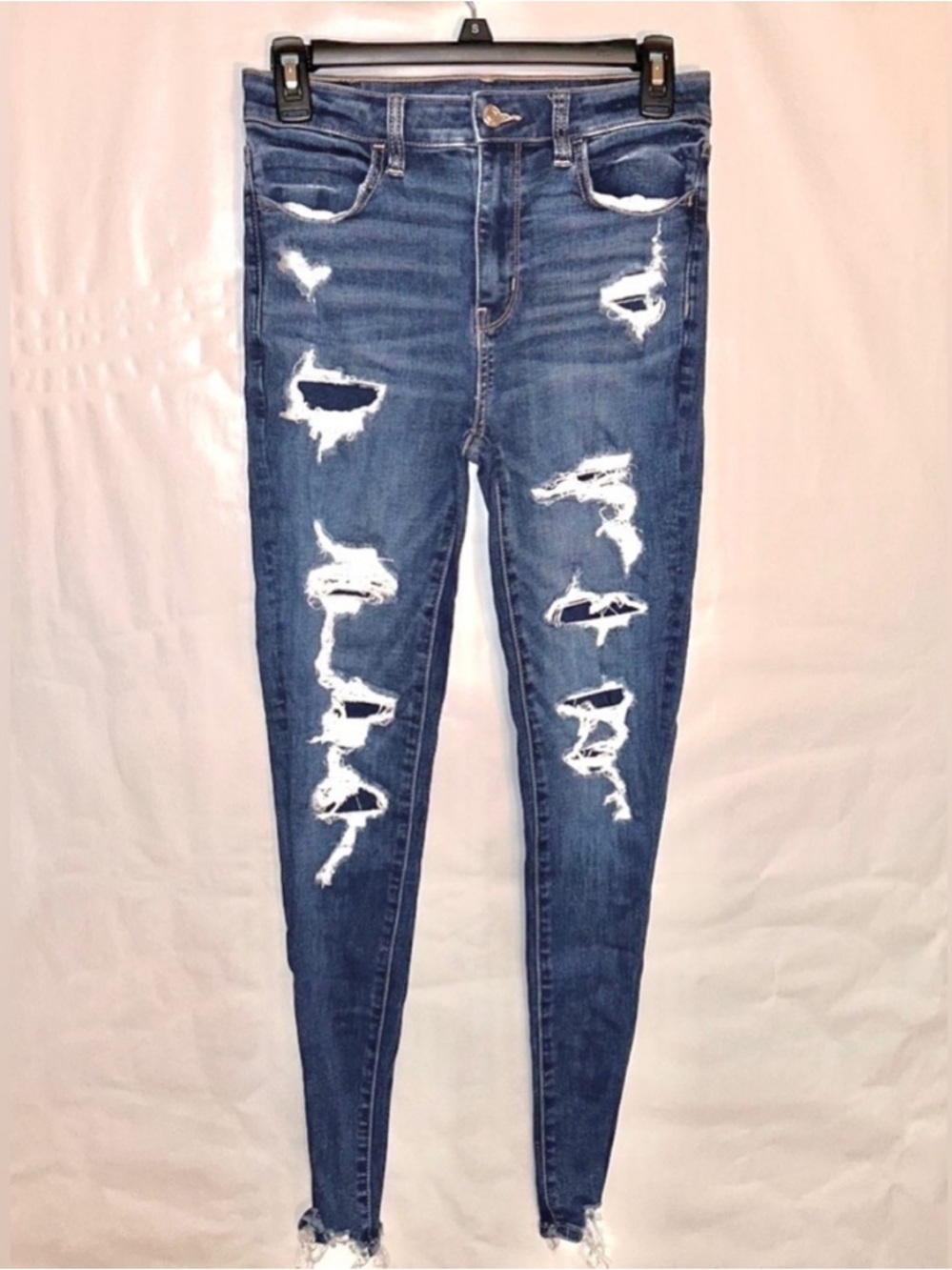 American Eagle Outfitters Distressed High-Rise Skinny Jeans - Dark Blue